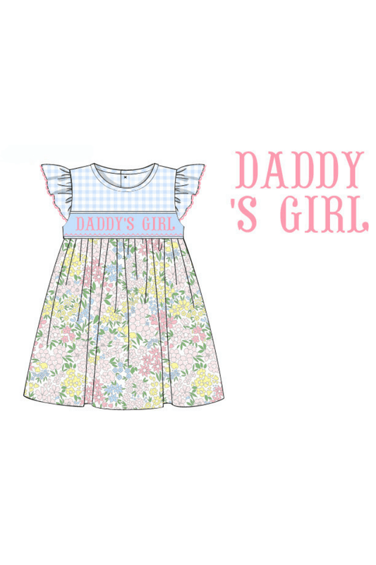 The Smocked Flamingo Pre-Order Smocked Daddy's Girl Floral/Gingham Knit Dress