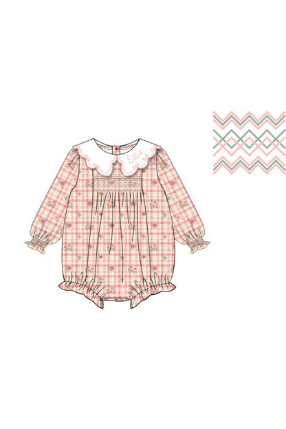 The Smocked Flamingo Pre-Order Smocked Fall Floral Plaid Corduroy Bubble