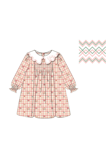 The Smocked Flamingo Pre-Order Smocked Fall Floral Plaid Corduroy Dress