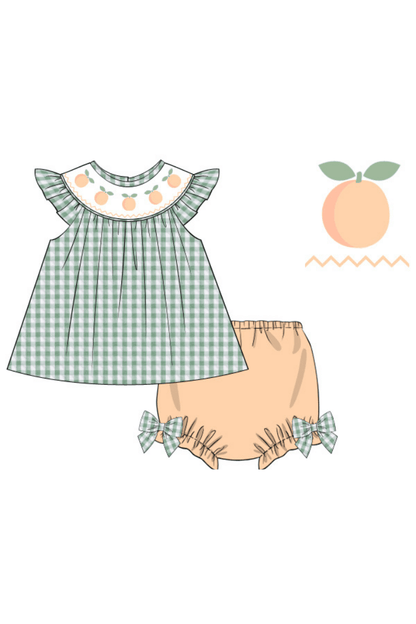 The Smocked Flamingo Pre-Order Smocked Georgia Peach Seersucker Set