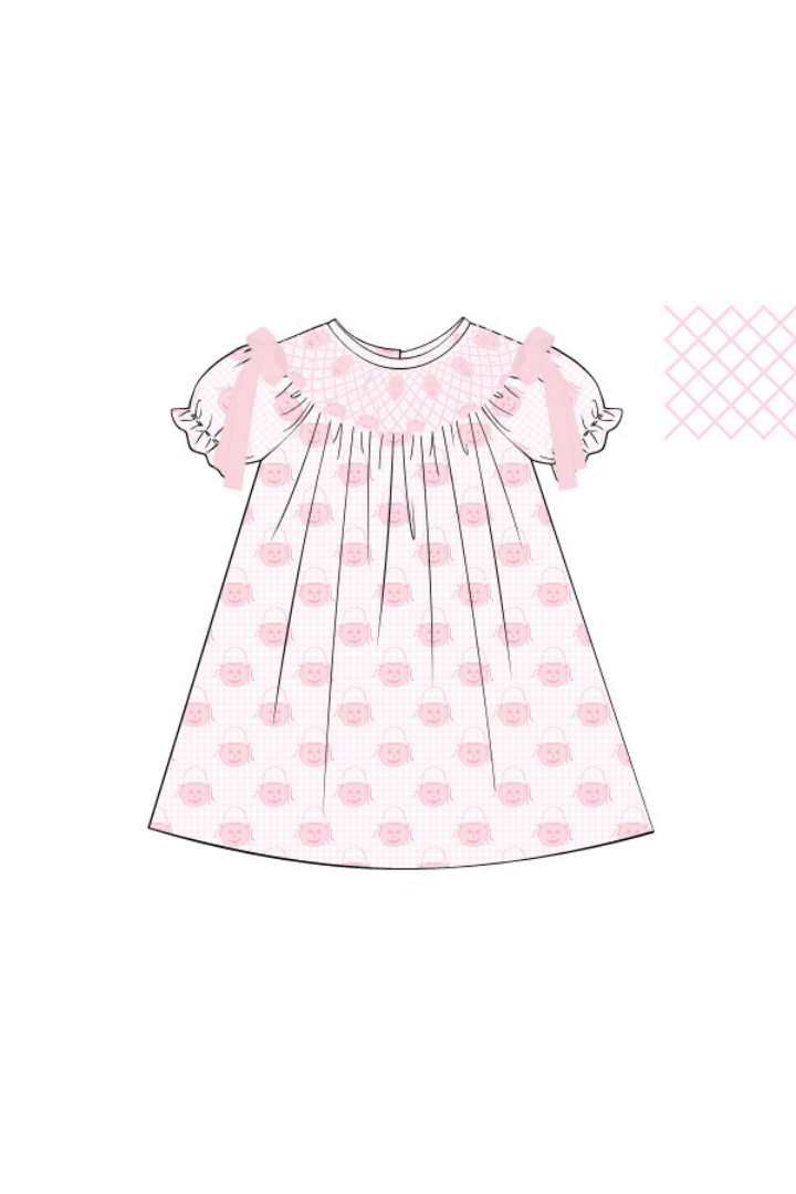 The Smocked Flamingo Pre-Order Smocked Heirloom Pink Jack O Lantern Dress