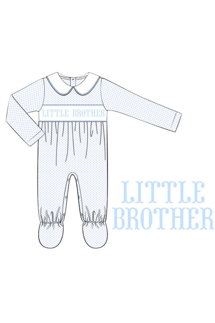 The Smocked Flamingo Pre-Order Smocked Little Brother Bitty Dot Footed Romper