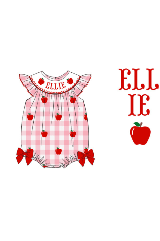 The Smocked Flamingo Pre-Order Smocked Name Pink Gingham Apple Bubble