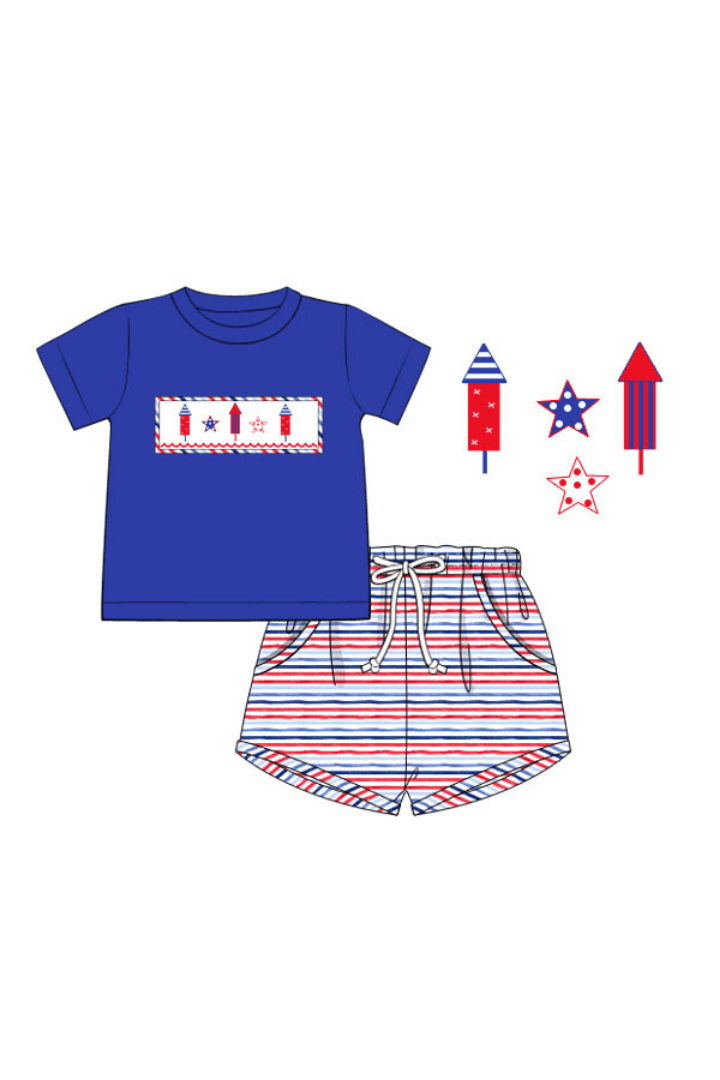 The Smocked Flamingo Pre-Order Smocked Red, White and Boom Short Set