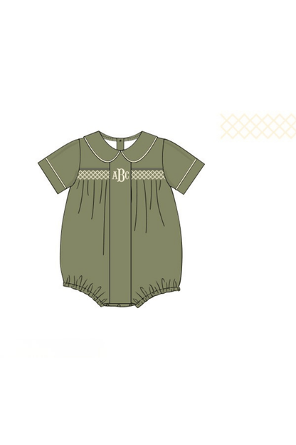 The Smocked Flamingo Pre-Order Smocked Sage Green Linen Bubble