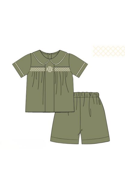 The Smocked Flamingo Pre-Order Smocked Sage Green Linen Short Set