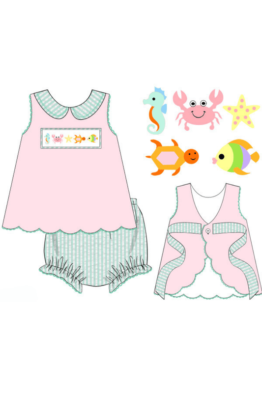 The Smocked Flamingo Pre-Order Smocked Sea Creatures Bloomer Set