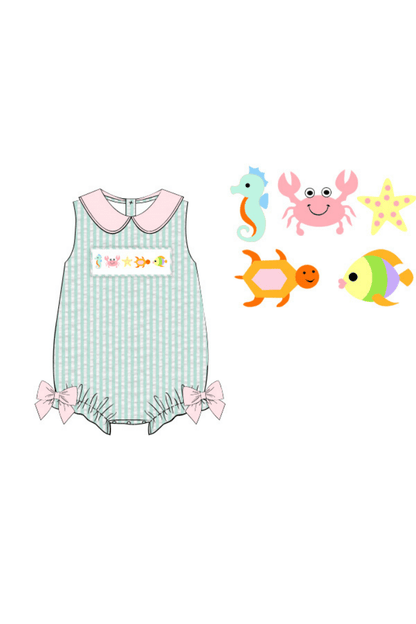 The Smocked Flamingo Pre-Order Smocked Sea Creatures Seersucker Bubble