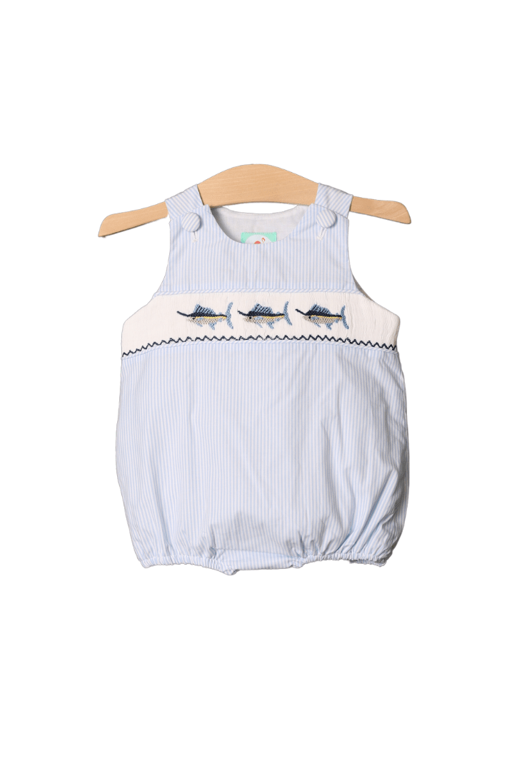 The Smocked Flamingo Pre-Order Smocked Swordfish Blue Stripe Bubble