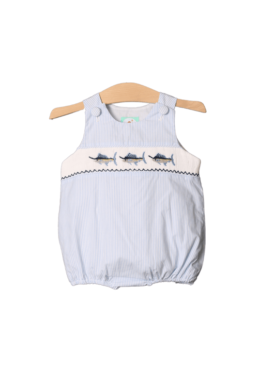 The Smocked Flamingo Pre-Order Smocked Swordfish Blue Stripe Bubble