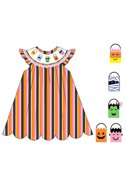 The Smocked Flamingo Pre-Order Smocked Trick or Treat Fun Striped Dress