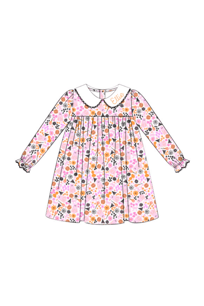 The Smocked Flamingo Pre-Order Sweet and Spooky Peter Pan Collar Knit Dress