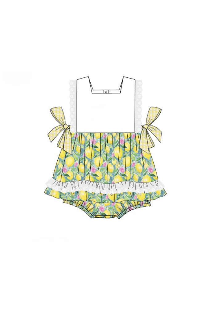 The Smocked Flamingo Pre-Order Yellow and Pink Lemon Ruffle Bubble