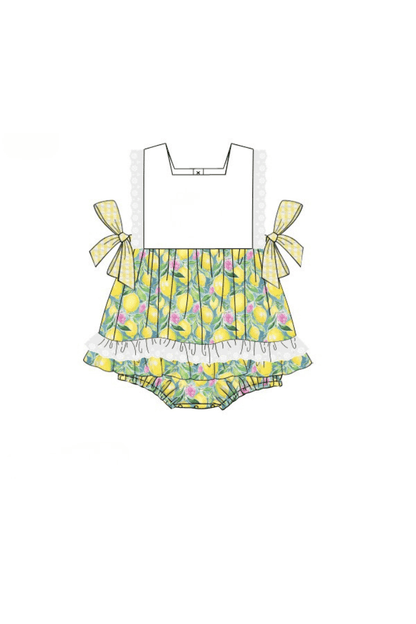 The Smocked Flamingo Pre-Order Yellow and Pink Lemon Ruffle Bubble