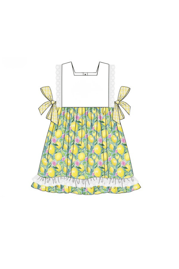 The Smocked Flamingo Pre-Order Yellow and Pink Lemon Ruffle Dress