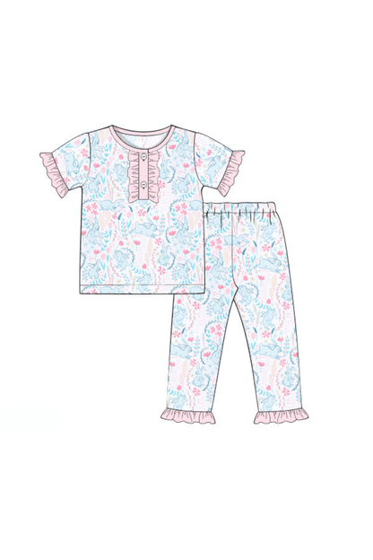 The Smocked Flamingo Pre-OrderFloral Easter Bunny Knit Pajamas