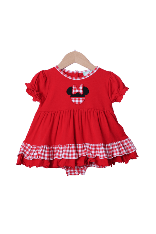 The Smocked Flamingo Red Gingham Mouse Swing Bubble