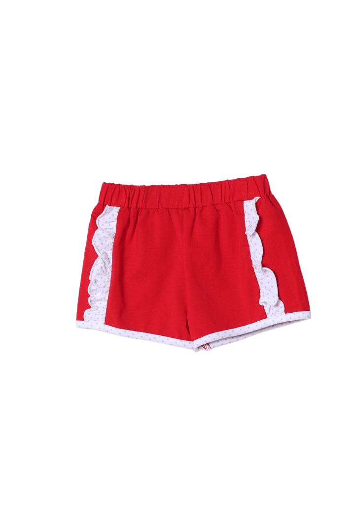The Smocked Flamingo Red Mouse Applique Bow Short Set