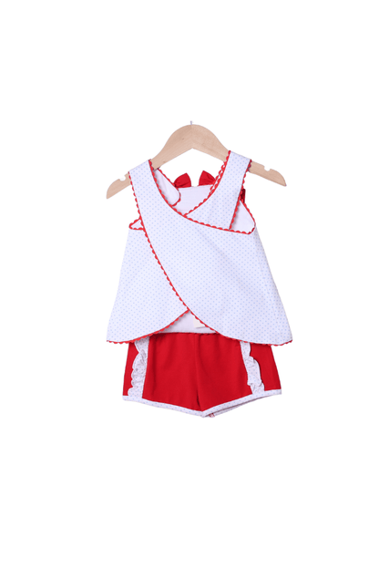 The Smocked Flamingo Red Mouse Applique Bow Short Set