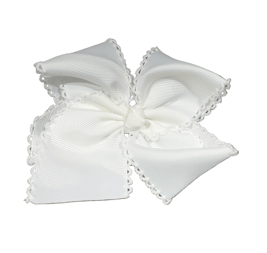 The Smocked Flamingo Scalloped Edge Grosgrain Bow White