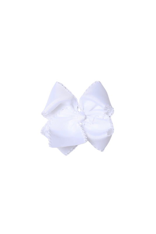 The Smocked Flamingo Scalloped Edge Grosgrain Bow White
