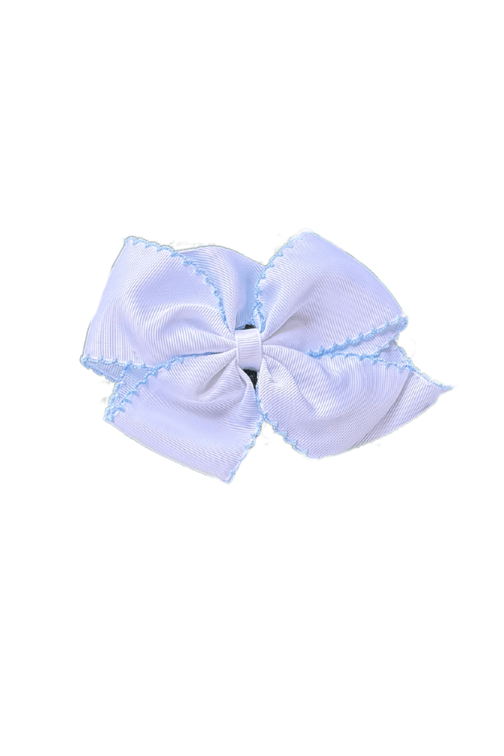 The Smocked Flamingo Scalloped Edge Grosgrain Bow White/Blue