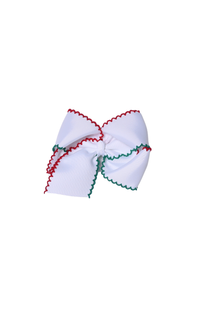 The Smocked Flamingo Scalloped Edge Grosgrain Bow White, Red, Green