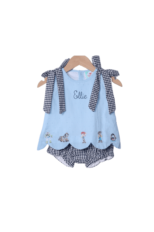 The Smocked Flamingo Shadow Embroidered Cowboy Friends Bloomer Set