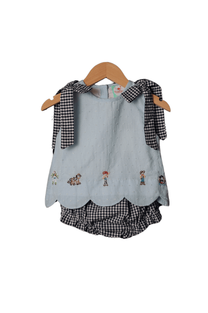 The Smocked Flamingo Shadow Embroidered Cowboy Friends Bloomer Set