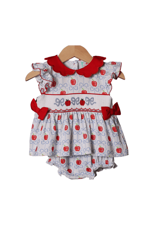 The Smocked Flamingo Smocked Apple Knit Bloomer Set