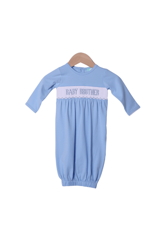 The Smocked Flamingo Smocked Baby Brother Blue Gown