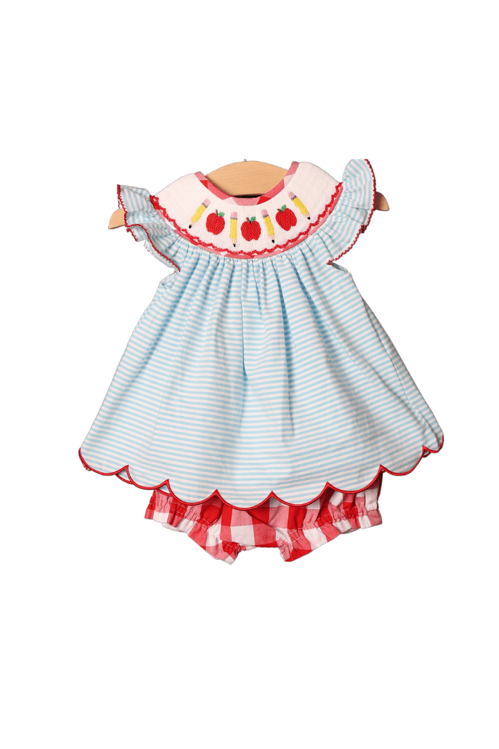 The Smocked Flamingo Smocked Back to School Bloomer Set