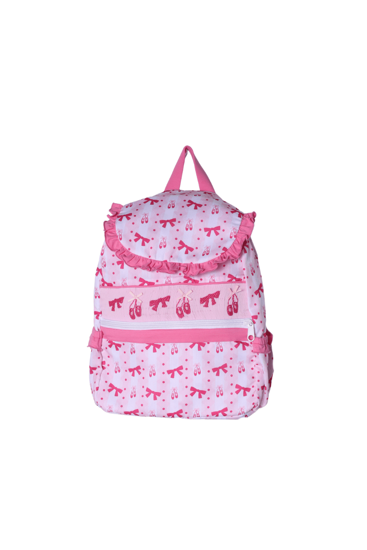 The Smocked Flamingo Smocked Ballet Bow Pink Ruffle Backpack