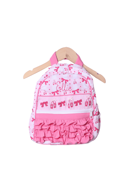 Pink Ruffly Backpack The Smocked Flamingo Smocked Ballet Bow Pink Ruffle Backpack (Toddler Size)