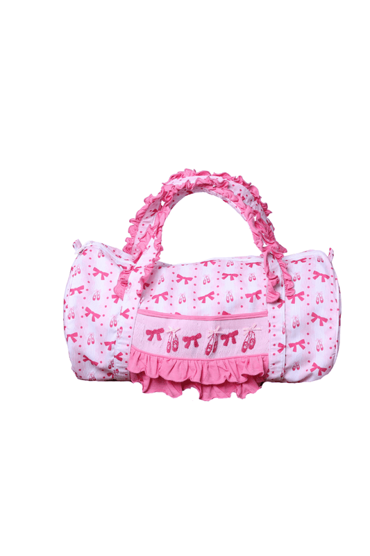 The Smocked Flamingo Smocked Ballet Bow Pink Ruffle Duffle Bag