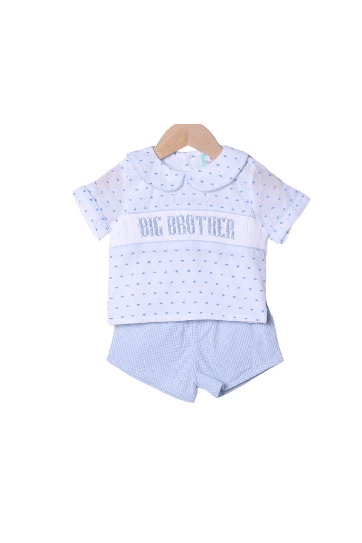 The Smocked Flamingo Smocked Big Brother Swiss Dot Short Set