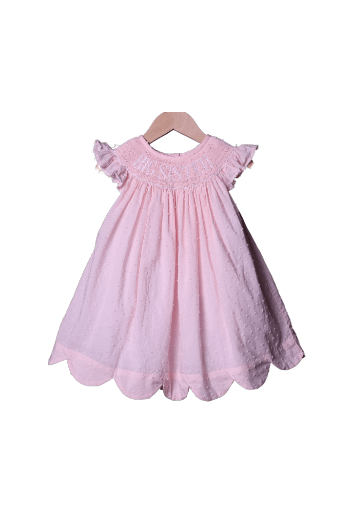 The Smocked Flamingo Smocked Big Sister Pink Swiss Dot Dress