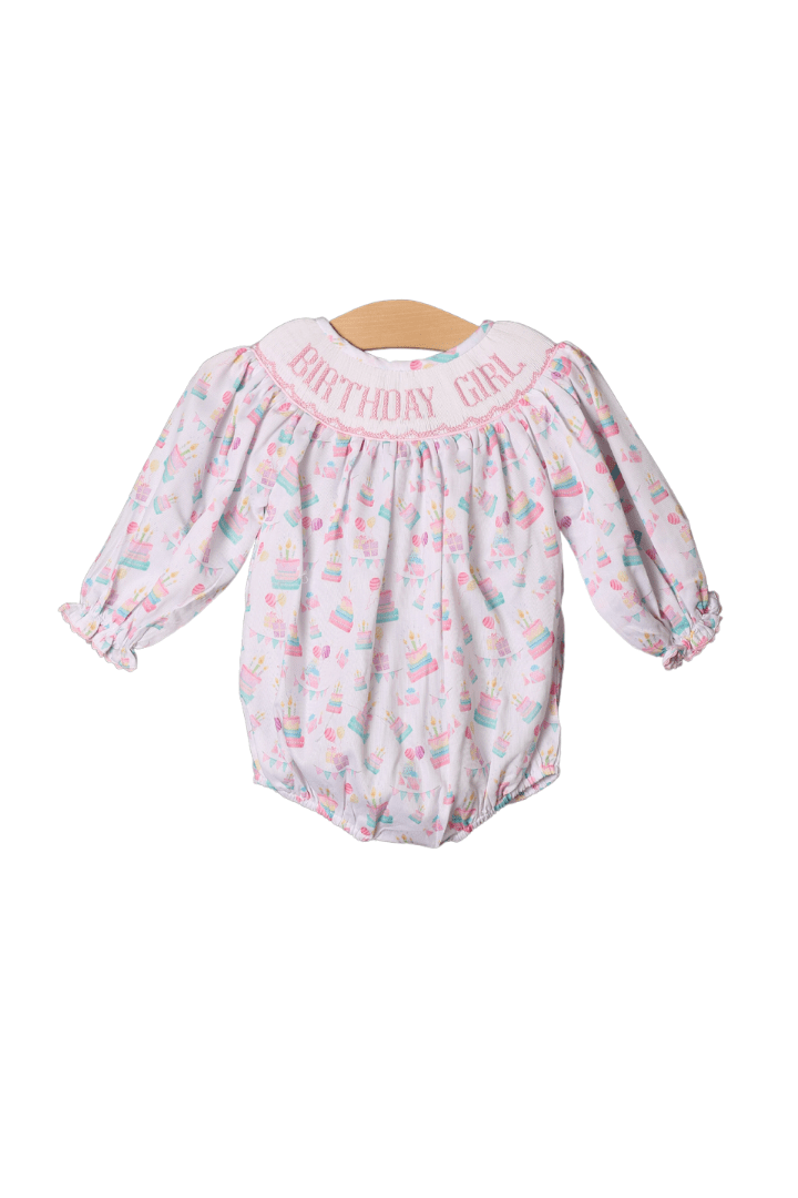 The Smocked Flamingo Smocked Birthday Girl Long Sleeve Bubble