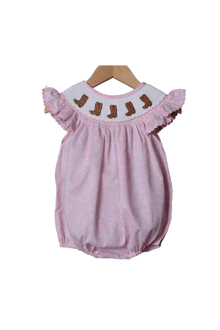 The Smocked Flamingo Smocked Boots Pink Floral Bubble