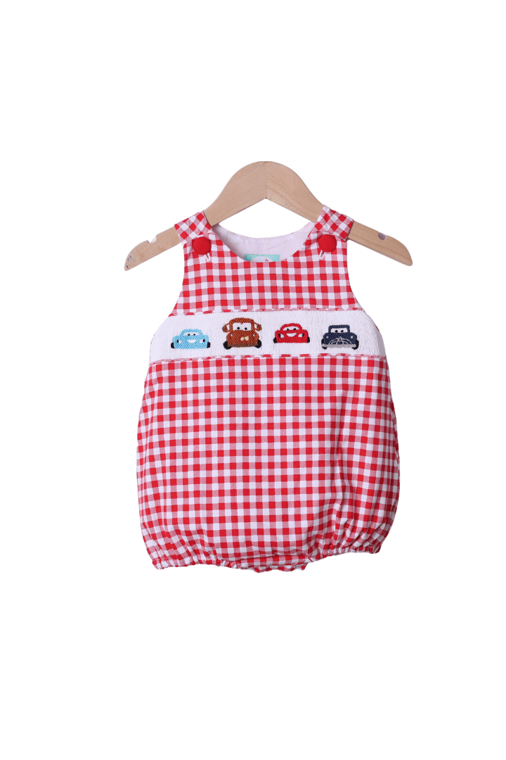 The Smocked Flamingo Smocked Car Red Gingham Bubble