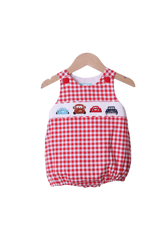 The Smocked Flamingo Smocked Car Red Gingham Bubble