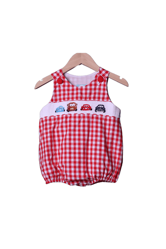 The Smocked Flamingo Smocked Car Red Gingham Bubble