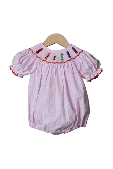 Smocked Holiday Park Snacks Red Windowpane Scalloped Bubble