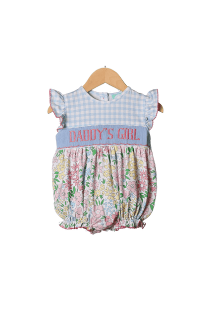 The Smocked Flamingo Smocked Daddy's Girl Floral/Gingham Knit Bubble