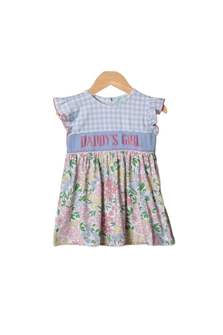 The Smocked Flamingo Smocked Daddy's Girl Floral/Gingham Knit Dress