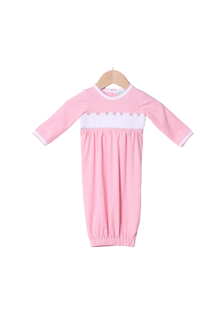 The Smocked Flamingo Smocked/Embroidered Custom Pink Knit Layette Gown