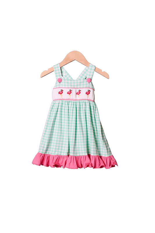 The Smocked Flamingo Smocked Flamingo Mint Gingham Ruffle Dress