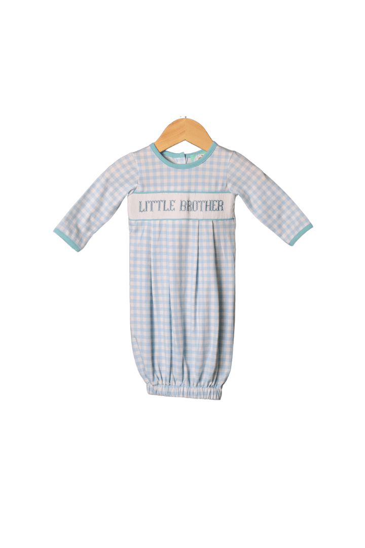 The Smocked Flamingo Smocked Gingham Little Brother Gown