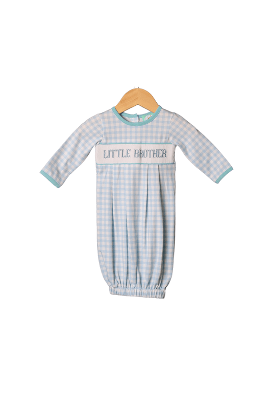 The Smocked Flamingo Smocked Gingham Little Brother Gown