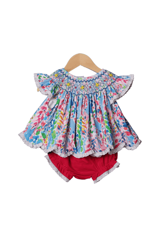 The Smocked Flamingo Smocked Heirloom Aloha Knit Bloomer Set